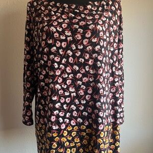 Ann Taylor Factory Black Tunic with Pink and Yellow Floral Design